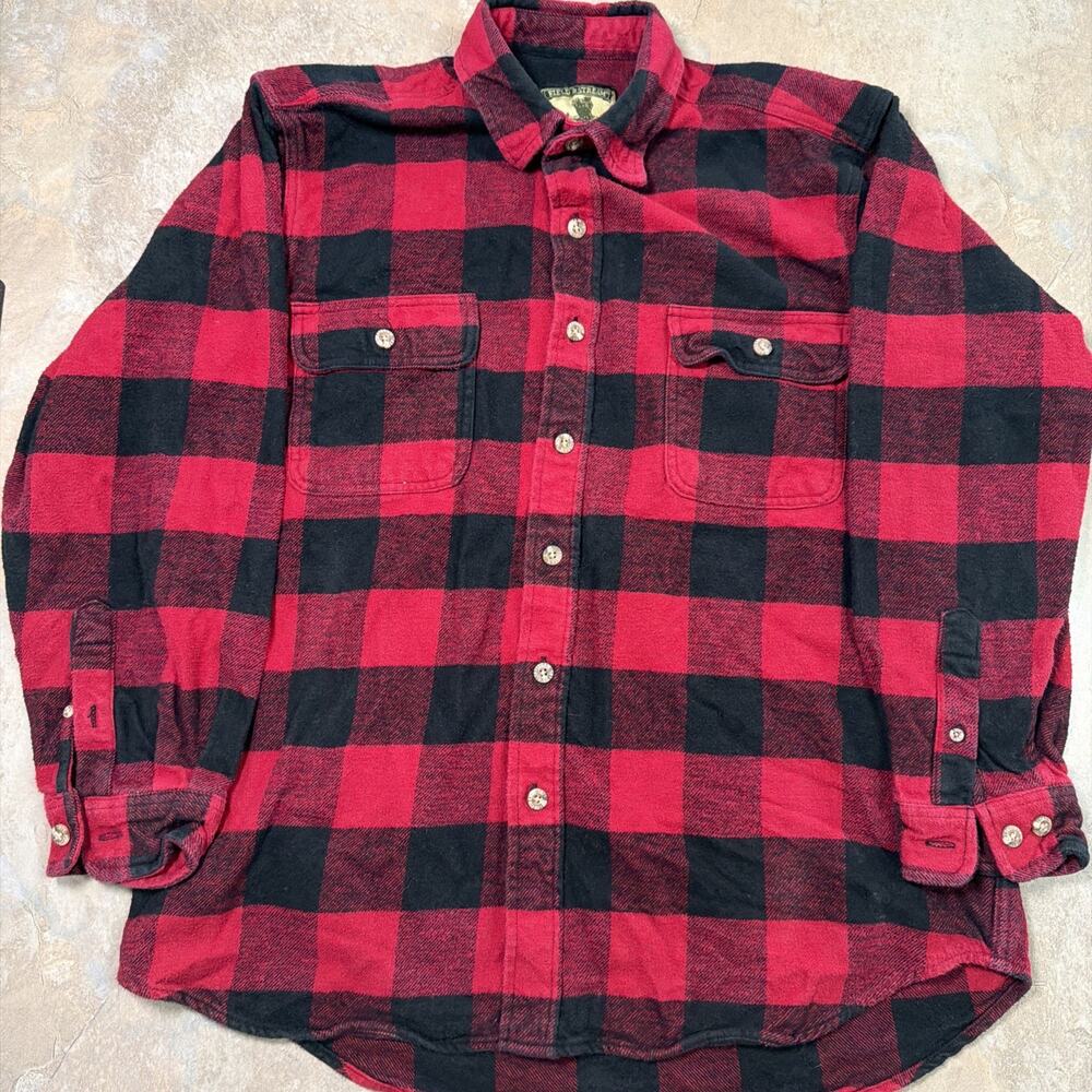 Field & Stream Men’s Red/Black Plaid Flannel Cotton Button-Up Shirt Pockets L